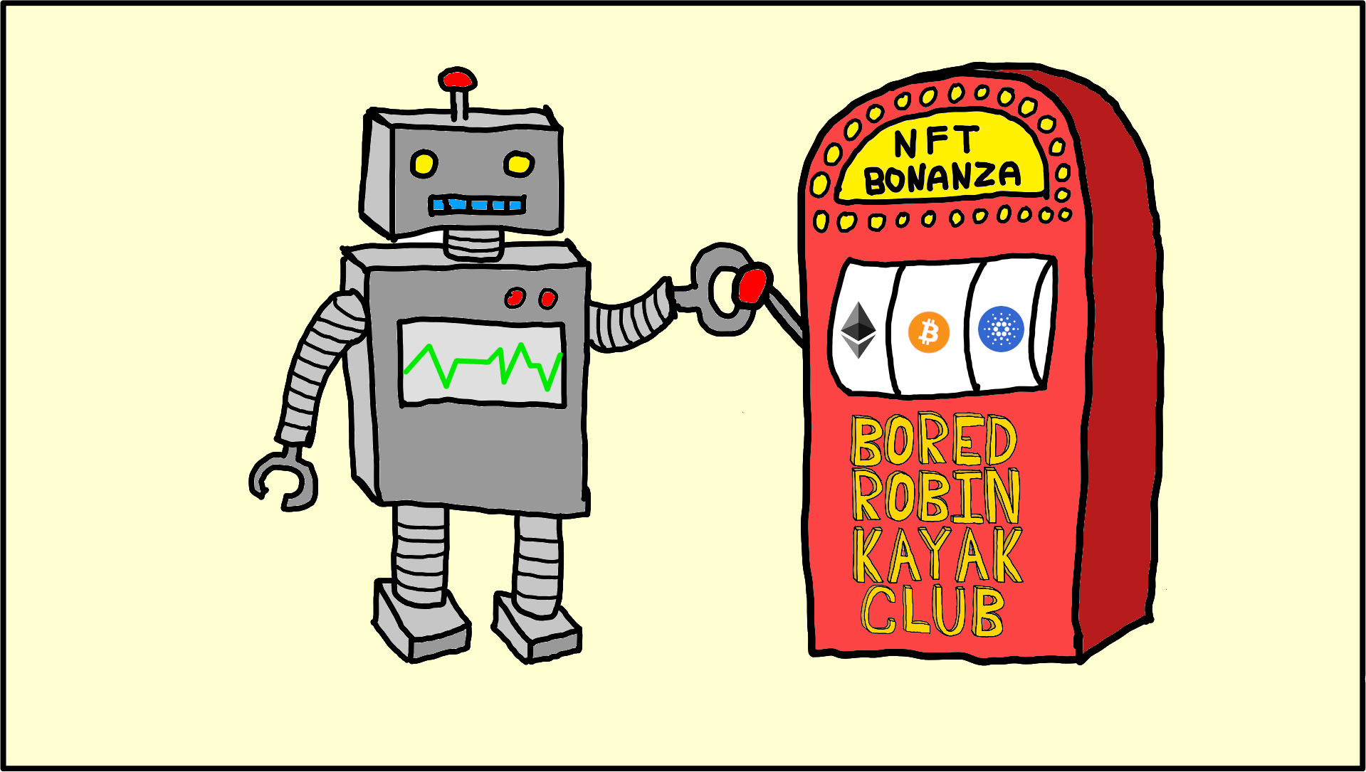 A robot playing an NFT slot machine